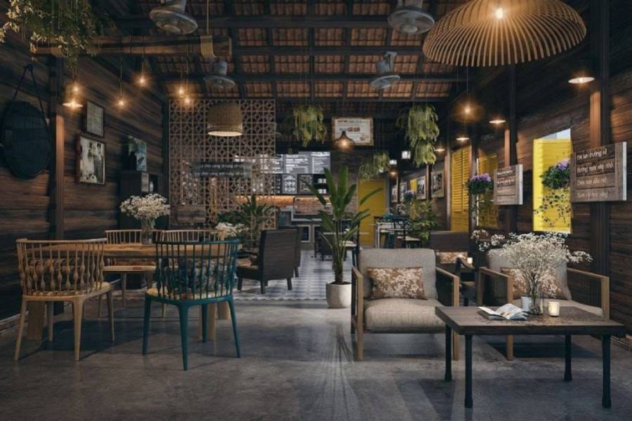 mẫu thiết kế quán cà phê phong cách rustic công ty xây dựng brocons
